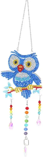 Miniatura 12 de Campanillas de viento de animales con pintura de diamantes 5D, kits de pintura de diamante de mariposa por números, colgante con cadena