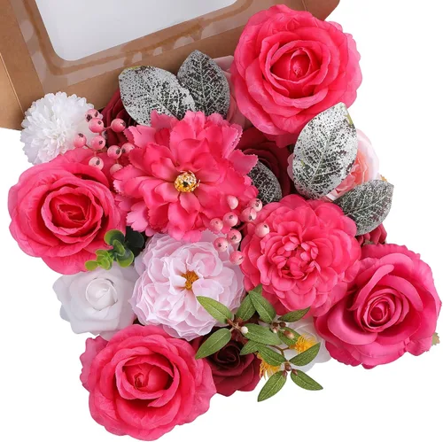 Miniatura 40 de Floweroyal Flores artificiales, rosas falsas, dalia con tallos para ramos de novia, baby shower, arreglo floral, centros de mesa, decoración