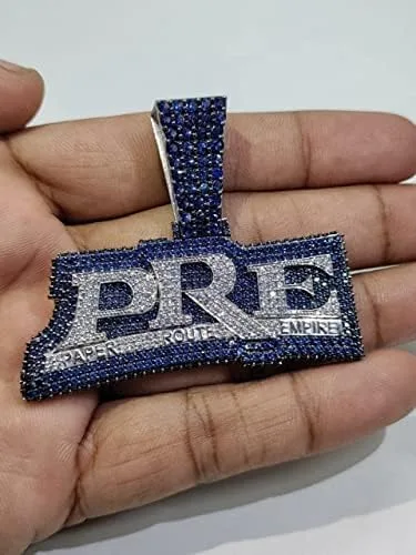 Miniatura 2 de DTJEWELS - Juego de puntas de corte redondo de 3.00 quilates con diamantes y zafiro azul para hombre, con nombre personalizado, plata de ley 925