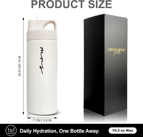 Miniatura 2 de Regalo de despedida de soltera, taza de acero inoxidable aislada de 16.2 onzas, botella de agua con tapa a prueba de derrames 2 en 1, regalo Novia