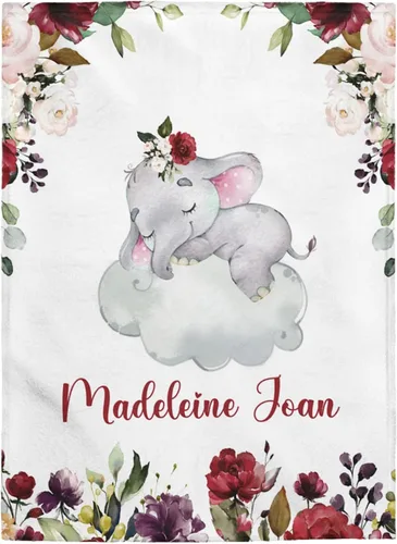 Miniatura 2 de Mantas de bebé personalizadas para niñas, mantas personalizadas, manta de elefante floral, niña, recién nacido, vellón, sherpa, tamaño King