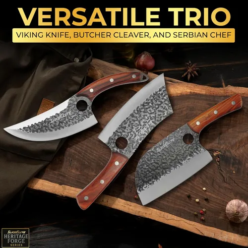 Miniatura 4 de SliceElite Cuchillo de carnicero profesional forjado a mano (juego de cuchillos de carnicero de 3 piezas con asas de madera de arena)