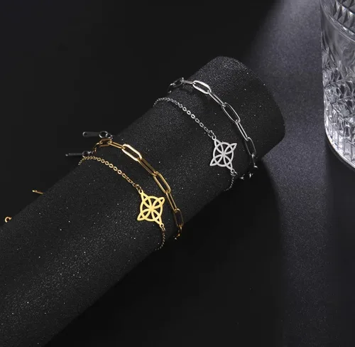 Miniatura 5 de unift Pulsera de nudo de bruja para mujer con símbolo de Wiccano de acero inoxidable con dije único ajustable de doble capa plata acero inoxidable