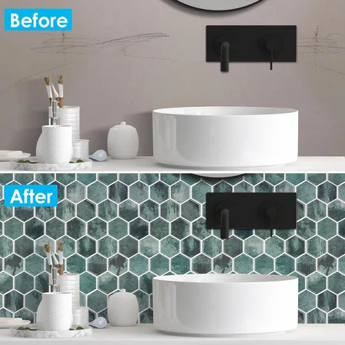 Miniatura 4 de 10 hojas de azulejos hexagonales autoadhesivos para salpicadero de cocina, nuevo diseño premium extra grueso 3D, azulejos de pared autoadhesivos