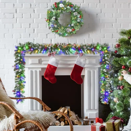 Miniatura 4 de Guirnalda de Navidad de 9 pies con luces - Guirnalda de Navidad iluminada con 50 luces LED alimentadas por batería, 8 modos de iluminación