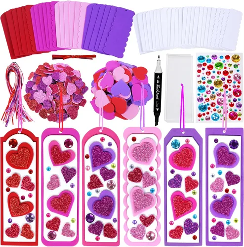 Winlyn 24 juegos de decoraciones para el día de San Valentín, marcapáginas de corazón, kits de manualidades de San Valentín, marcadores de espuma en