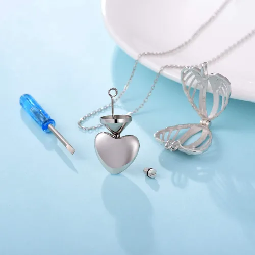 Miniatura 2 de Collar de plata de ley 925 con alas de ángel conmemorativas para cenizas, joyería de cremación