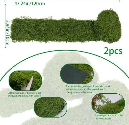 Miniatura 2 de 2 Rollos de Camino de Mesa de Musgo Falso para Decoración 4" x 47" Musgo Artificial para Plantas Verdes en Interiores, Hierba Sintética