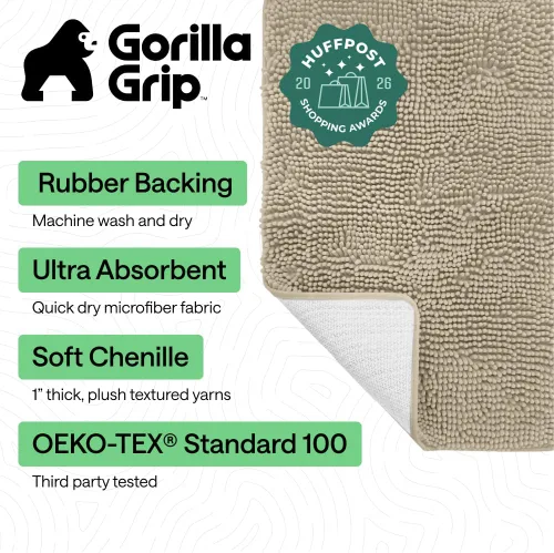 Miniatura 179 de Gorilla Grip - Tapete de baño de felpilla gruesa, suave y absorbente, secado rápido, de microfibra, con reverso de caucho, para piso de ducha, Nube