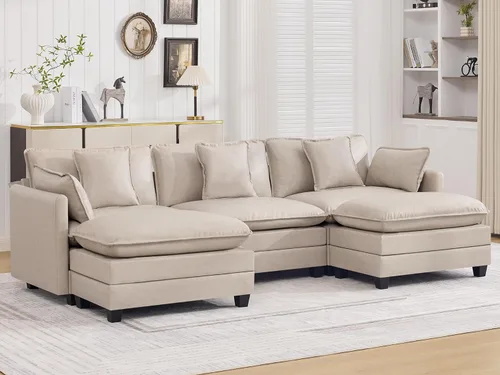 Miniatura 72 de Otomán de Sofá Moderno de Chenille Nube de 35'', Otomán Rectangular para Sofá Seccional Modular, Beige