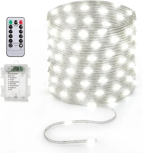 Miniatura 20 de Luces de Cadena de 33 pies que Funcionan con Batería, 100 Luces de Cadena de Hadas LED Alimentadas por Batería con Control Remoto y Temporizador