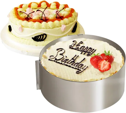 Miniatura 7 de KINJOEK Anillo de molde de pastel de 6 a 12 pulgadas, retráctil de acero inoxidable ajustable, redondo, para pastel, molde de barra de leche