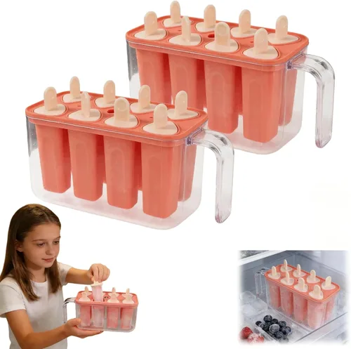 Miniatura 17 de 8 cavity Ice Pop Maker Mold Tray, Reusable Popsiclee Molds, Reusable Easy Release Ice Cream Container with Sticks for Yogurt Juice and DIY Chilled
