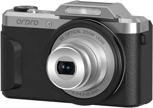 Ordro Cámara digital D27 | Zoom óptico 6X | Video Full HD 4K 1080P | Diseño retro vintage | Cámara compacta para apuntar y disparar para viajes,