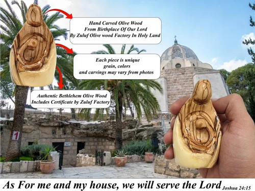 Miniatura 5 de Zuluf HOF027 - Figura de madera de olivo de 3.1 pulgadas, pequeña Natividad tallada a mano de José, Virgen María y Niño Jesús, inauguración de casa