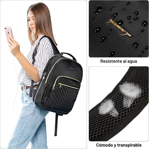 Miniatura 7 de LOVEVOOK Mochila para laptop de 17.3 pulgadas para mujer, bonita mochila de viaje para mujer, bolsa de computadora profesional, impermeable