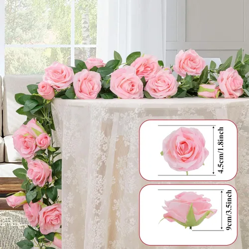 Miniatura 2 de U'Artlines Paquete de 5 guirnaldas florales de vid de rosas artificiales de color rosa en total de 32.5 pies, guirnalda de flores de seda de vid