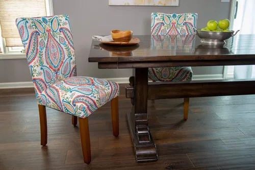 Miniatura 76 de Homepop Silla de comedor con detalles festoneados, sillas de comedor Parsons tapizadas, muebles decorativos para el hogar, tejido gris claro