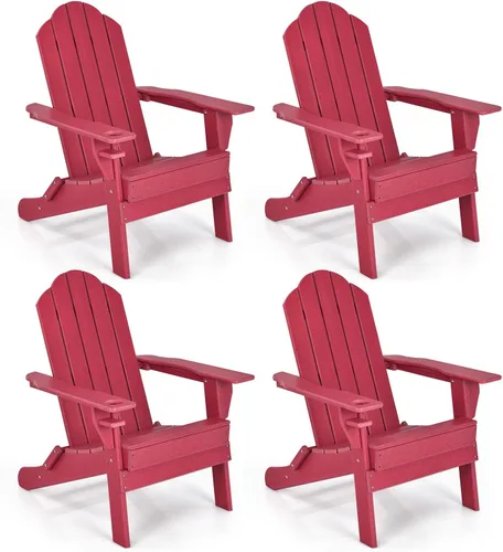 Miniatura 15 de Giantex Adirondack - Silla plegable para exteriores, silla de patio resistente a la intemperie de HDPE con soporte integrado para tazas, silla