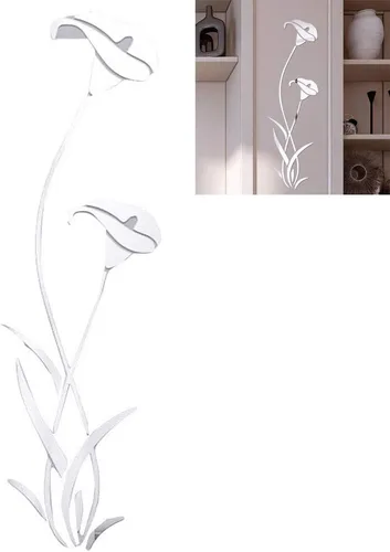 Miniatura 4 de Calcomanías de pared con espejo 3D de flores, modernas calcomanías de pared extraíbles para decoración del hogar, arte para sala de estar, Como se