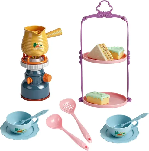 Juego de 18 piezas para acampar al aire libre, juego interactivo de cocina para niños, juego de cocina con luces y sonidos, juego de té, soporte de