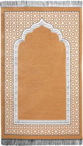 Miniatura 6 de Alfombra de oración islámica elegante con patrón de mezquita fina, manta portátil musulmana Ramadán Eid, alfombra de regalo turca, color negro, 1