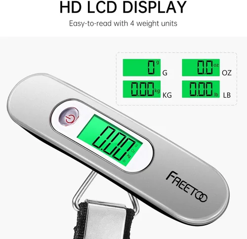Miniatura 4 de FREETOO Báscula de equipaje portátil digital para maleta, báscula de viaje con función de tara, capacidad de 110 libras