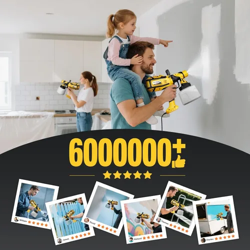Miniatura 9 de Pulverizador de Pintura para Pintura de Casa, Pulverizador de Pintura con Potente Motor de Cobre de 1000W, Contenedor de 1400ml (47oz), 6 Boquillas