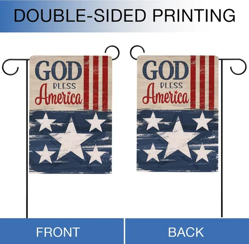 Miniatura 7 de Hzppyz Bandera patriótica de jardín con texto en inglés «God Bless America» del 4 de julio, de doble cara, diseño de estrellas y rayas de Estados
