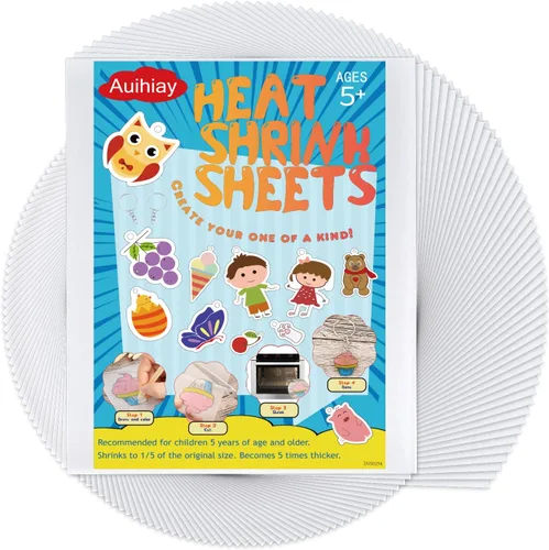 Auihiay 50 hojas de plástico retráctiles, mini papeles de película retráctil para niños, bricolaje, llaveros, decoración de Pascua y regalos del día