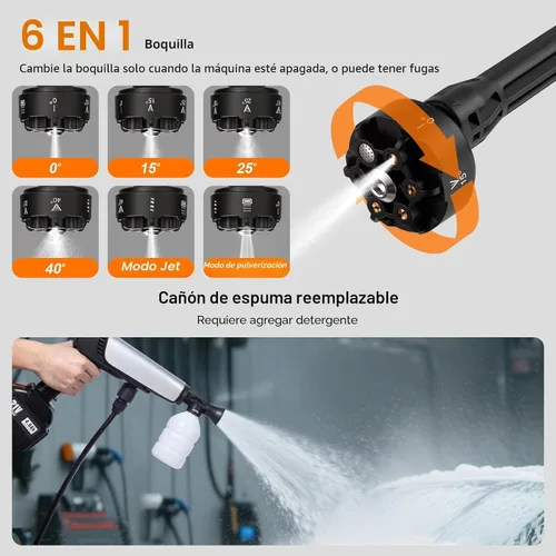 Miniatura 5 de Lavadora a presión inalámbrica alimentada por batería, lavadora eléctrica portátil con 2 baterías de 4.5 Ah 21 V y cargador y boquilla 6 en 1, 2
