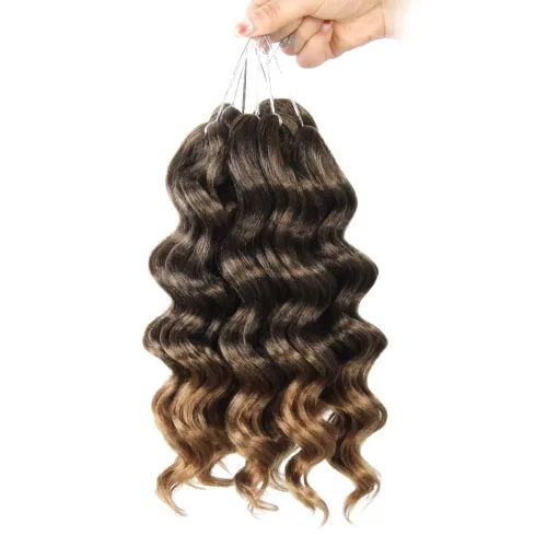 Miniatura 25 de Pelo de onda marina con trenzas de ganchillo, 6 pulgadas, 8 paquetes, trenzas rizadas suaves y profundas, extensiones de pelo sintético ondulado