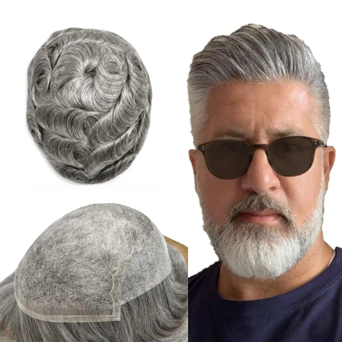 Miniatura 120 de Toupee - Sistemas de reemplazo de cabello para hombre, encaje frontal suizo, nudo blanqueado, pieza de cabello humano natural 1# negro azabache, 8 x