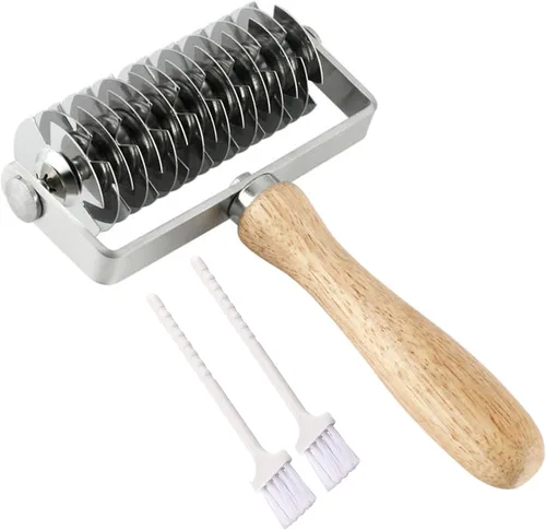 Cortador de rodillo de pastelería, cortador de masa de acero inoxidable con mango de madera, cortadores de tiras de corteza de pastel para pasteles,