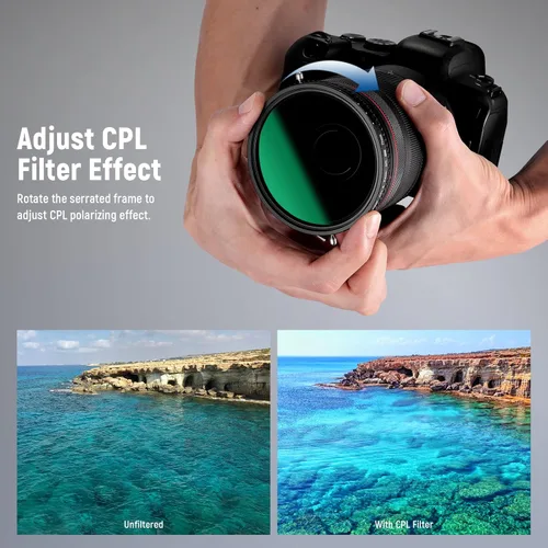 Miniatura 5 de NEEWER Filtro ND Variable 2 en 1 de 77mm ND2–ND32&CPL (Filtro Polarizador Circular) Sin Cruz/30 Capas Nano Recubierto/Vidrio Óptico HD/Marco