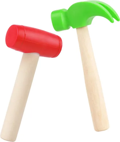 Martillos de madera de simulación de martillos de madera pequeños de plástico para niños pequeños, herramientas de mantenimiento portátiles para