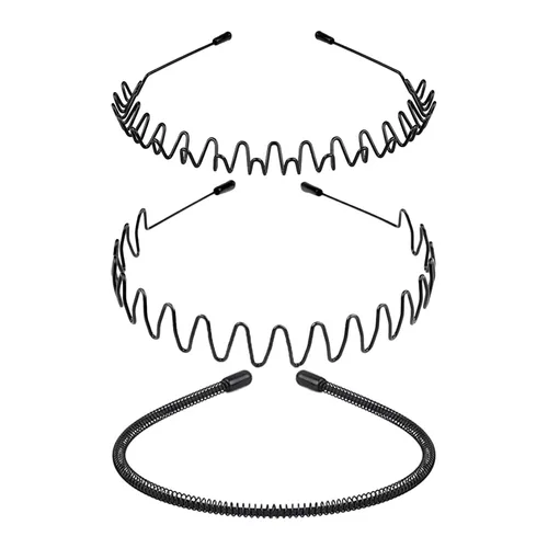 Miniatura 10 de Diademas de Metal, Con Dientes Cinta para el Cabello para Hombres, Diademas para Mujeres, Unisex Negro Ondulado Primavera Deportes al Aire Libre