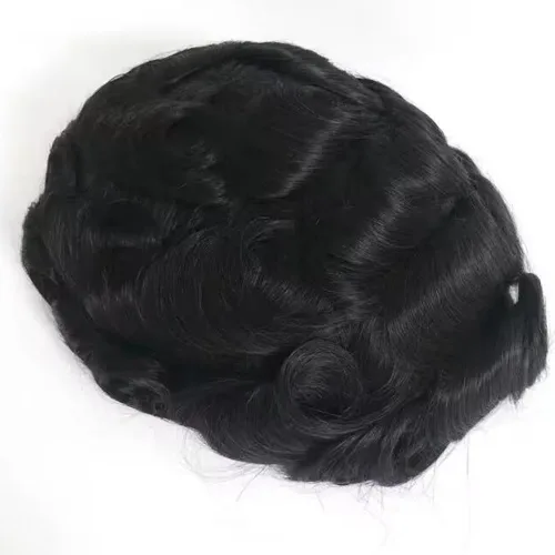 Miniatura 3 de N.L.W. Prótesis de cabello humano europeo para hombre, toupee para hombres con piel fina transparente PU 10x8 tamaño base piezas de cabello humano