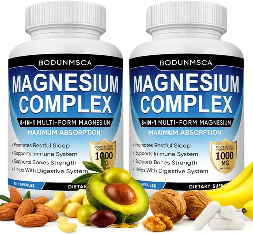 Complejo de magnesio, 8 en 1, 1000 mg – glicinato, citrato, malato para una fácil absorción, apoya la relajación, el sueño, la función muscular y la