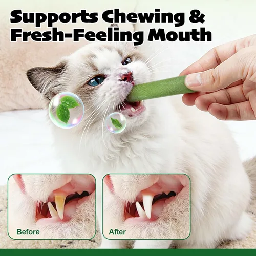 Miniatura 8 de Palitos de hierba para gatos liofilizados para dentición, alto contenido de carne para control de bolas de pelo y masticables de salud dental