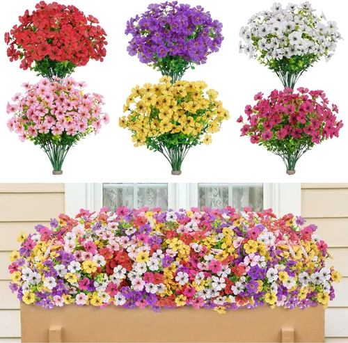 Miniatura 11 de Lifewit Flores artificiales para interiores y exteriores, 12 paquetes de flores falsas de plástico con hojas de eucalipto para decoración del jardín