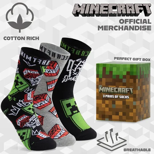 Miniatura 6 de Minecraft Calcetines para niños, paquete de 3 o 5 unidades, calcetines de tobillo para niños, ricos en algodón, para uso diario, escuela, deportes