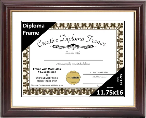 Miniatura 29 de Creative Picture Frames Marco para Diploma de Caoba con Borde Dorado de 12x16 pulgadas con Vidrio y Paspartú Negro y Colgadores de Pared Instalados