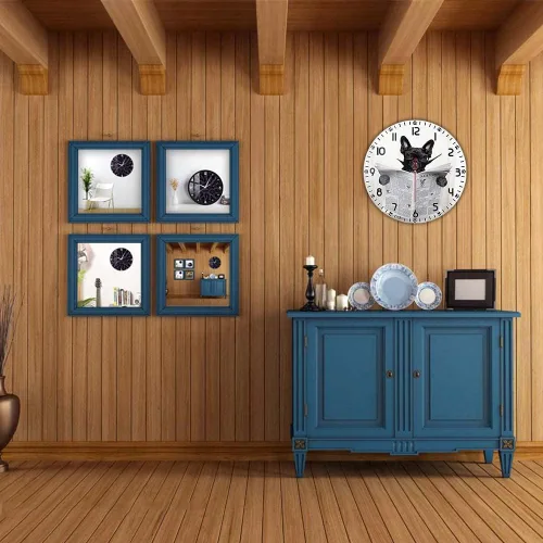 Miniatura 6 de Reloj de pared divertido de perro bulldog francés de 12 pulgadas para tienda de mascotas, batería silenciosa sin tictac, fácil de leer periódico