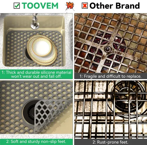 Miniatura 5 de TOOVEM - Tapete protector para fregadero de cocina, rejilla protectora de fregadero de 13.58 x 11.6 pulgadas, forro antideslizante resistente al