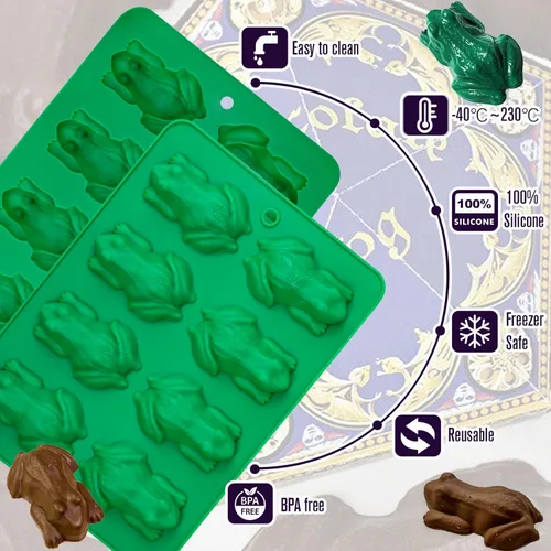 Miniatura 3 de Webake Molde de caramelo de rana de chocolate, paquete de 2 moldes de silicona para gelatina de rana de Pascua, bombas de grasa keto, crayones