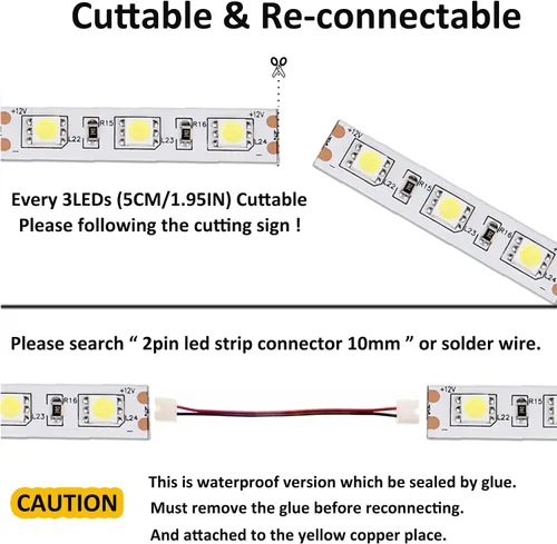 Miniatura 2 de JOYLIT Tira de luces LED blancas de 12 V, 6000-6500 K, 16.4 pies, SMD5050, 300 LED, regulable, impermeable, cortable, flexible, para dormitorio