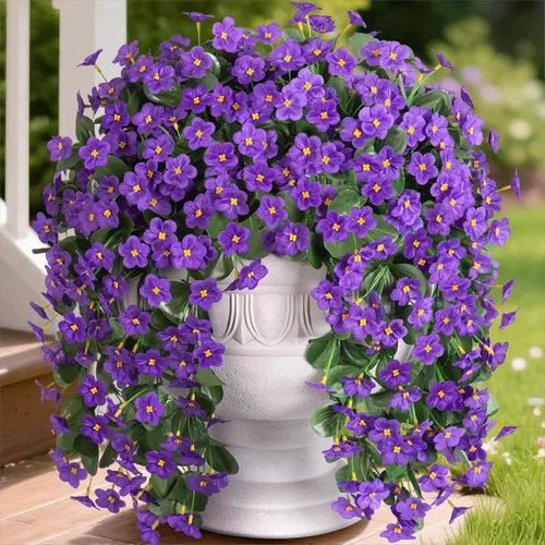 Miniatura 11 de Flores Artificiales Falsas Colgantes Plantas para Decoración de Exterior Invierno Verano, 2PCS Flores de Margarita de Seda Sintética de Aspecto Real