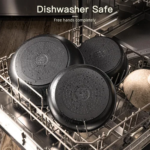 Miniatura 5 de Astercook - Juego de utensilios de cocina de cerámica antiadherente para RV, ollas y sartenes con mango desmontable/removible, apto para horno, Negro