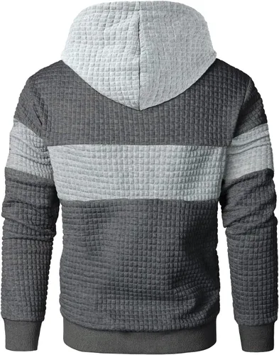 Miniatura 3 de Qichic Sudaderas de manga larga para hombre, con diseño de patchwork a cuadros, jacquard, casual, con cordón